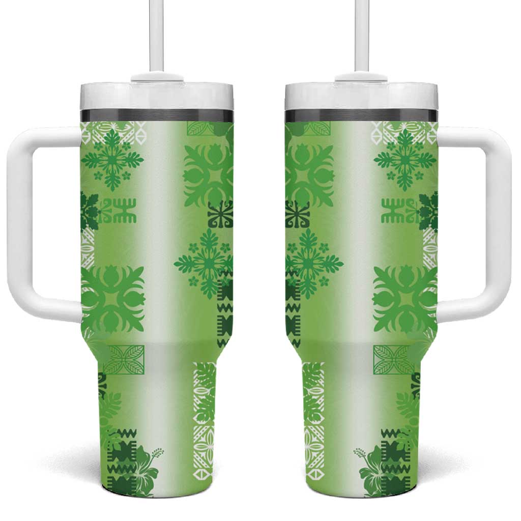 Hawaiian Quilt Tumbler With Handle Vintage Pattern Green LT05 One Size: 40 oz Green - Polynesian Pride