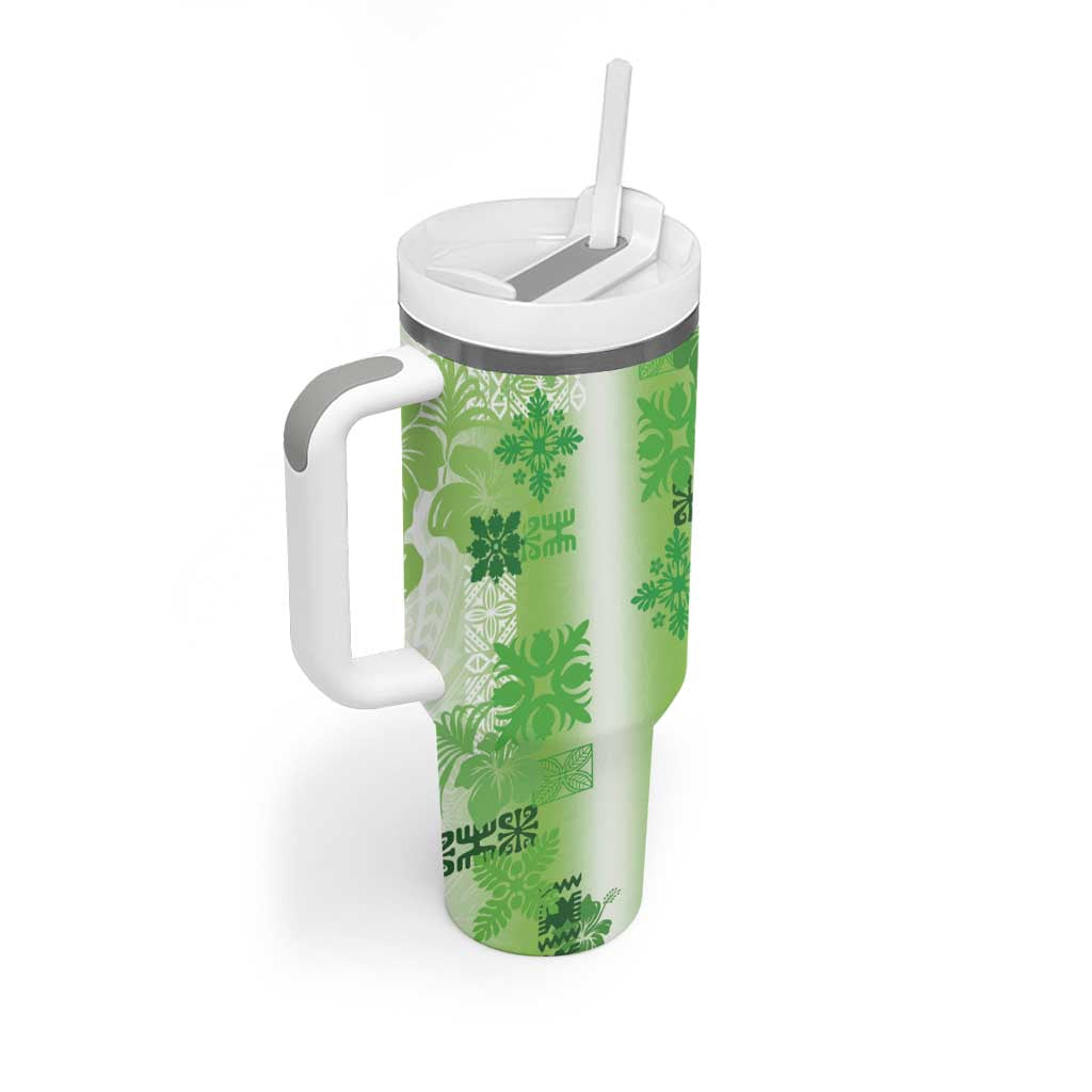 Hawaiian Quilt Tumbler With Handle Vintage Pattern Green LT05 - Polynesian Pride