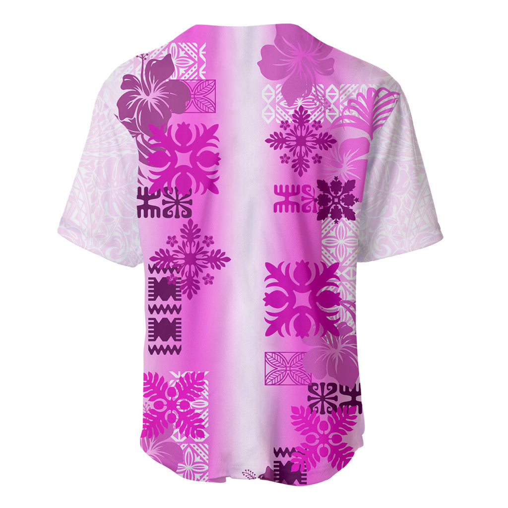 Hawaiian Quilt Baseball Jersey Vintage Pattern Pink LT05 - Polynesian Pride