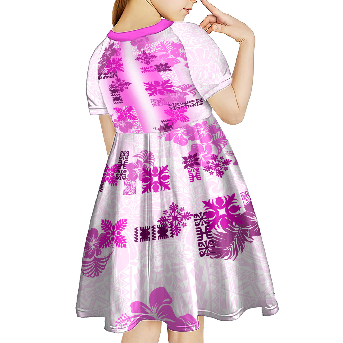 Hawaiian Quilt Kid Short Sleeve Dress Vintage Pattern Pink LT05 - Polynesian Pride