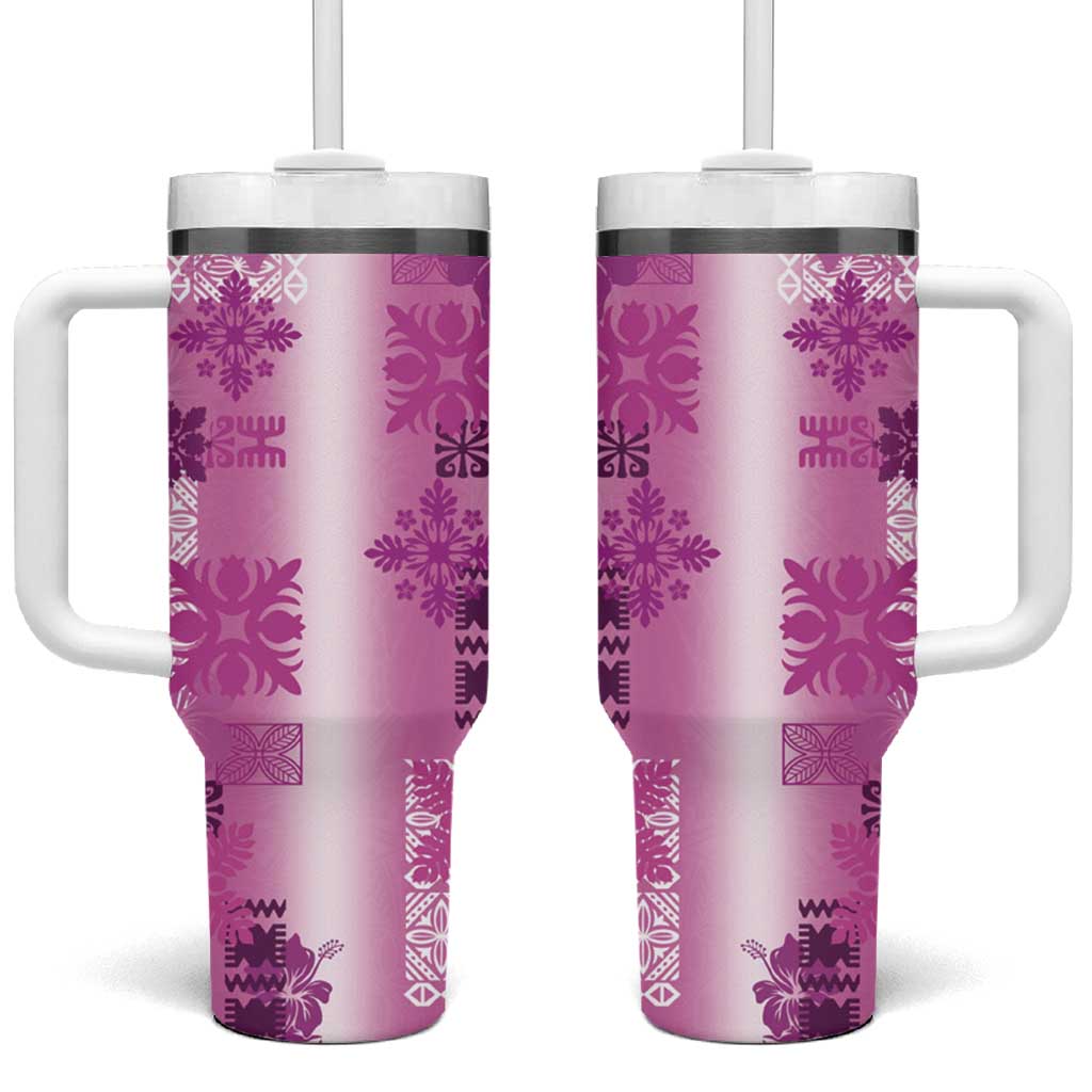 Hawaiian Quilt Tumbler With Handle Vintage Pattern Pink LT05 One Size: 40 oz Pink - Polynesian Pride