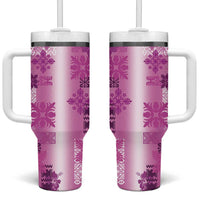 Hawaiian Quilt Tumbler With Handle Vintage Pattern Pink LT05 One Size: 40 oz Pink - Polynesian Pride