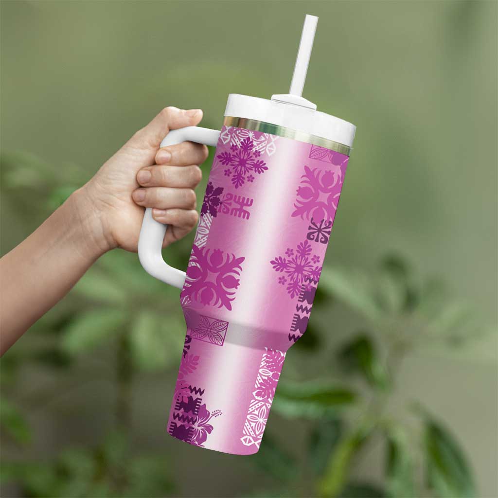 Hawaiian Quilt Tumbler With Handle Vintage Pattern Pink LT05 - Polynesian Pride