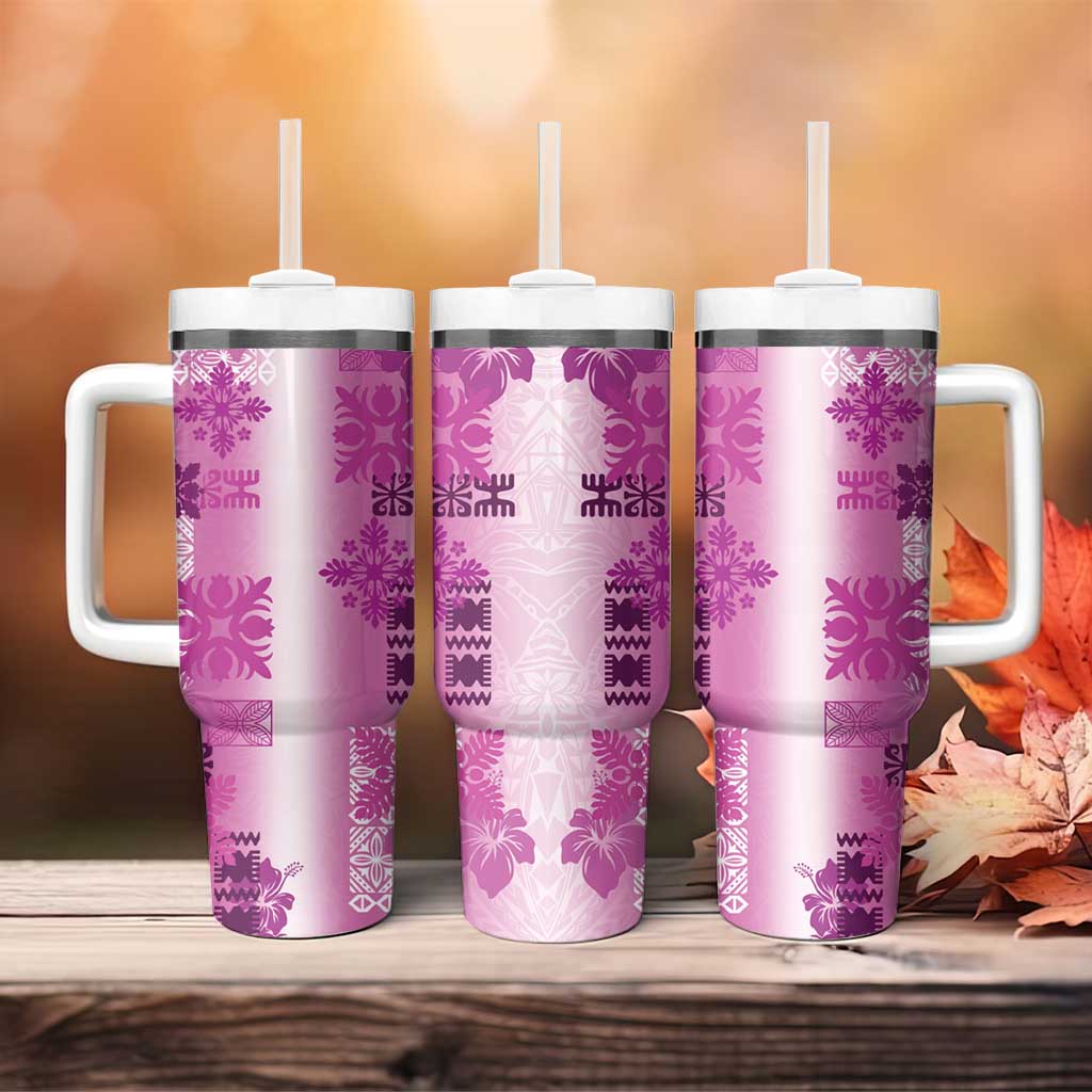 Hawaiian Quilt Tumbler With Handle Vintage Pattern Pink LT05 - Polynesian Pride