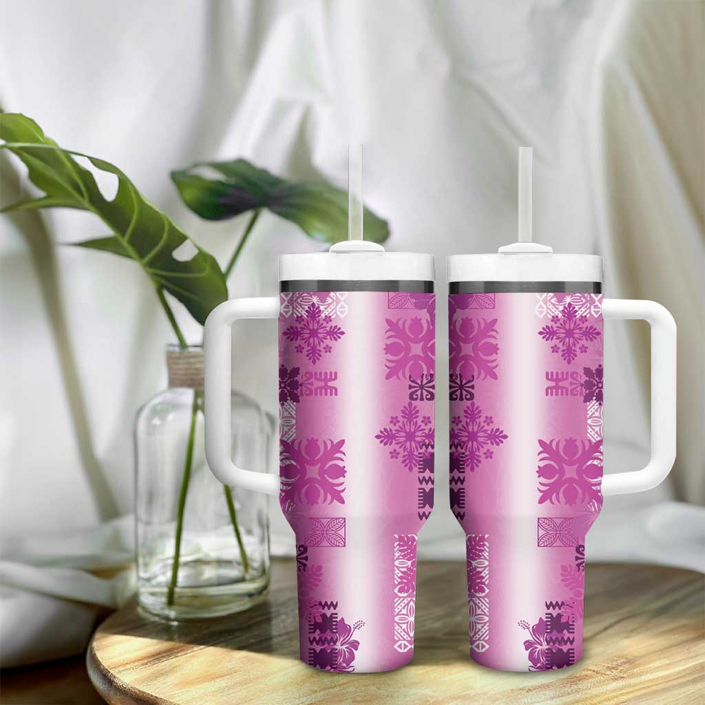 Hawaiian Quilt Tumbler With Handle Vintage Pattern Pink LT05 - Polynesian Pride