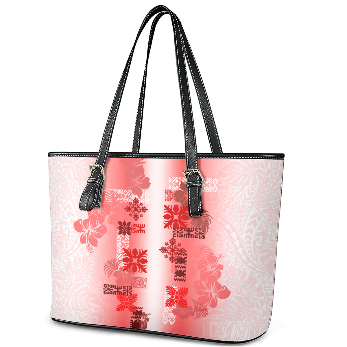 Hawaiian Quilt Leather Tote Bag Vintage Pattern Red LT05 - Polynesian Pride