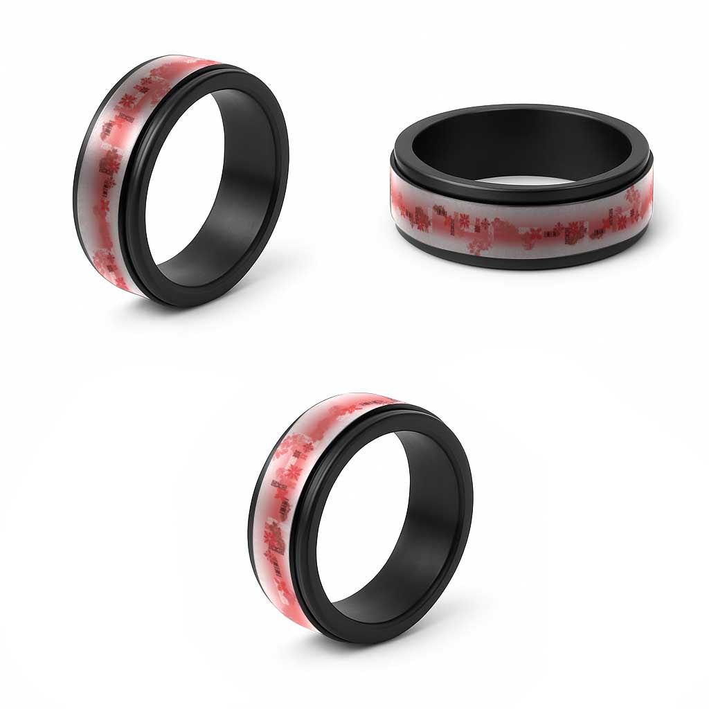 Hawaiian Quilt Spinner Ring Vintage Pattern Red LT05 - Polynesian Pride
