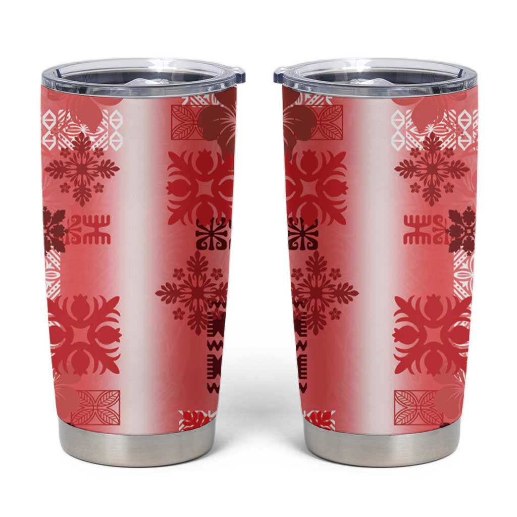 Hawaiian Quilt Tumbler Cup Vintage Pattern Red LT05 Red - Polynesian Pride