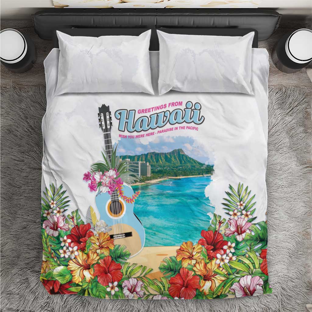Aloha Hawaii Waikiki Beach Landscape Bedding Set LT05 White - Polynesian Pride