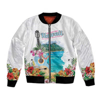 Aloha Hawaii Waikiki Beach Landscape Bomber Jacket LT05 Unisex White - Polynesian Pride