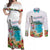 Aloha Hawaii Waikiki Beach Landscape Couples Matching Off Shoulder Maxi Dress and Long Sleeve Button Shirt