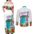 Aloha Hawaii Waikiki Beach Landscape Couples Matching Off Shoulder Maxi Dress and Long Sleeve Button Shirt