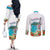 Aloha Hawaii Waikiki Beach Landscape Couples Matching Off The Shoulder Long Sleeve Dress and Long Sleeve Button Shirt