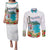 Aloha Hawaii Waikiki Beach Landscape Couples Matching Puletasi and Long Sleeve Button Shirt