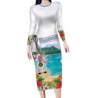 Aloha Hawaii Waikiki Beach Landscape Long Sleeve Bodycon Dress LT05 Long Dress White - Polynesian Pride
