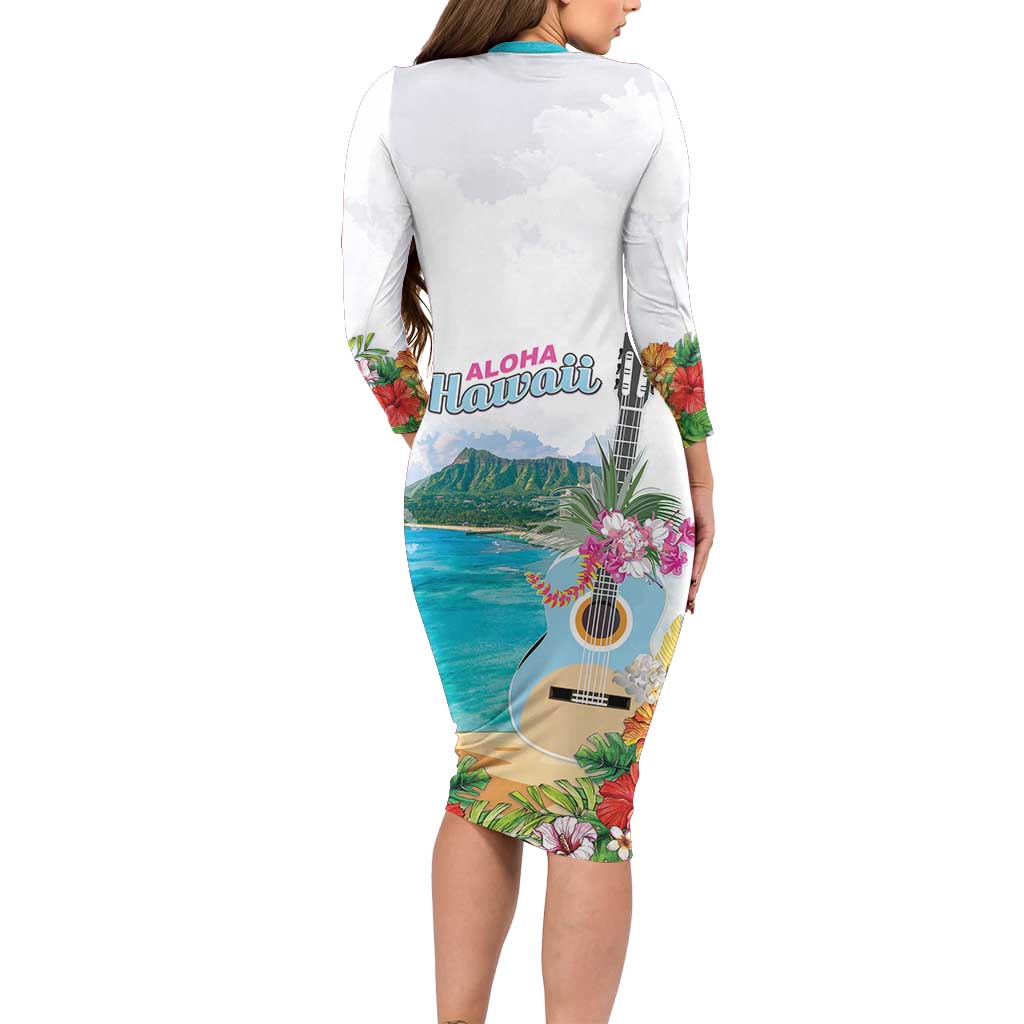 Aloha Hawaii Waikiki Beach Landscape Long Sleeve Bodycon Dress LT05 - Polynesian Pride