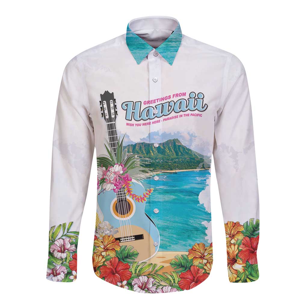 Aloha Hawaii Waikiki Beach Landscape Long Sleeve Button Shirt LT05 Unisex White - Polynesian Pride