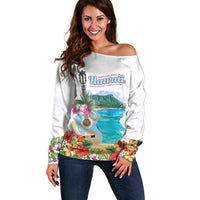 Aloha Hawaii Waikiki Beach Landscape Off Shoulder Sweater LT05 Women White - Polynesian Pride