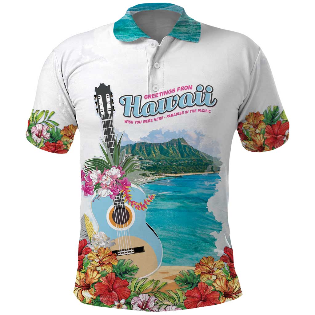 Aloha Hawaii Waikiki Beach Landscape Polo Shirt LT05 White - Polynesian Pride