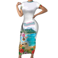 Aloha Hawaii Waikiki Beach Landscape Short Sleeve Bodycon Dress LT05 Long Dress White - Polynesian Pride