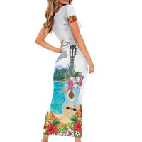 Aloha Hawaii Waikiki Beach Landscape Short Sleeve Bodycon Dress LT05 - Polynesian Pride