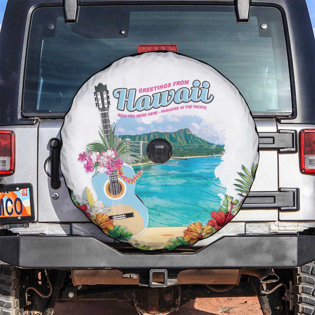 Aloha Hawaii Waikiki Beach Landscape Spare Tire Cover LT05 White - Polynesian Pride