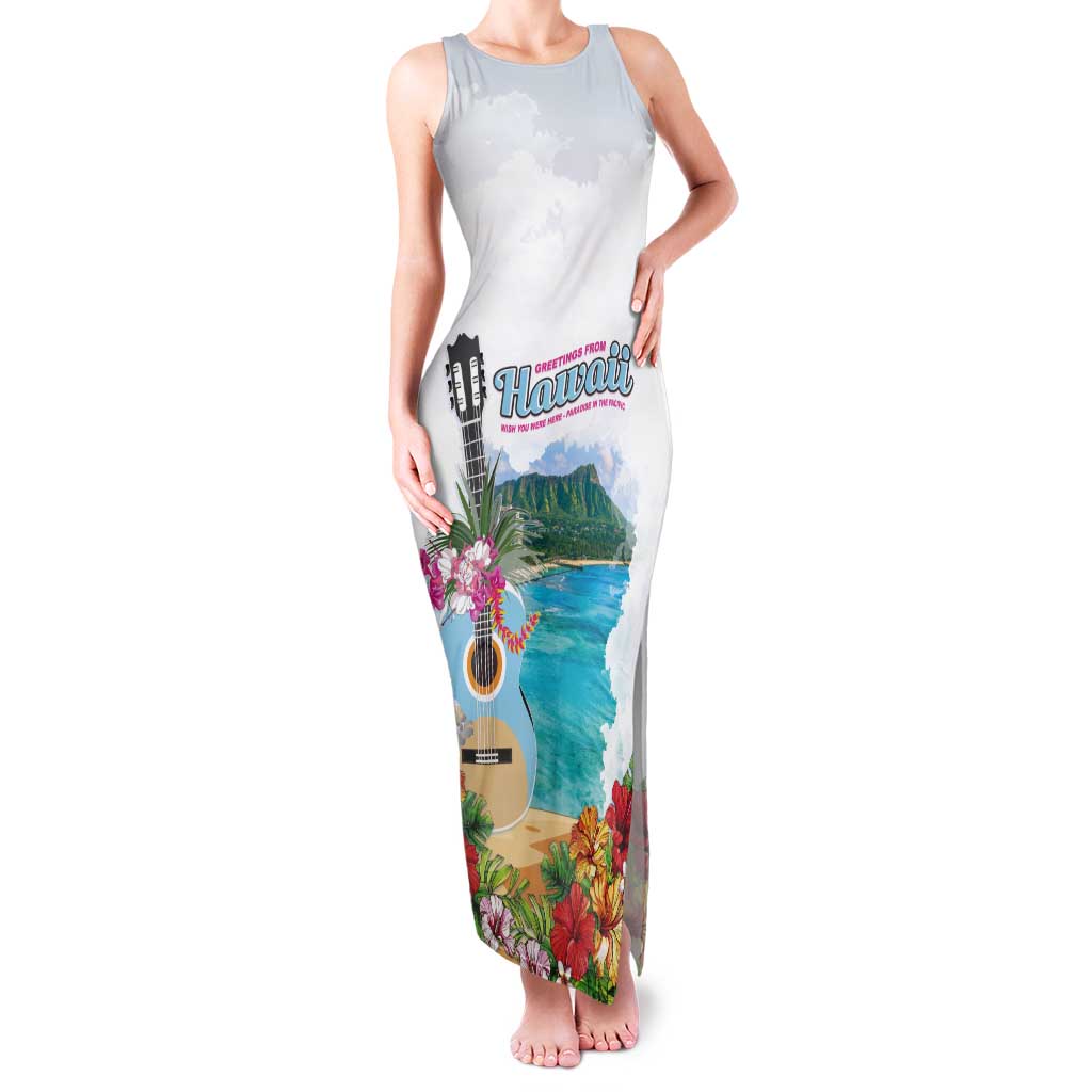 Aloha Hawaii Waikiki Beach Landscape Tank Maxi Dress LT05 Women White - Polynesian Pride