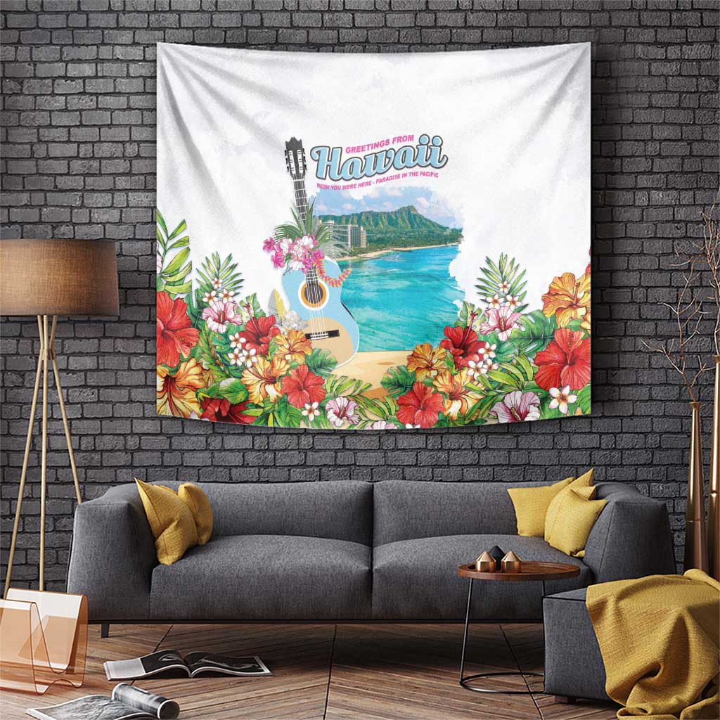 Aloha Hawaii Waikiki Beach Landscape Tapestry LT05 White - Polynesian Pride