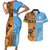 Custom Fiji Tapa And Australia Aboriginal Together Couples Matching Short Sleeve Bodycon Dress and Hawaiian Shirt LT05 Blue - Polynesian Pride