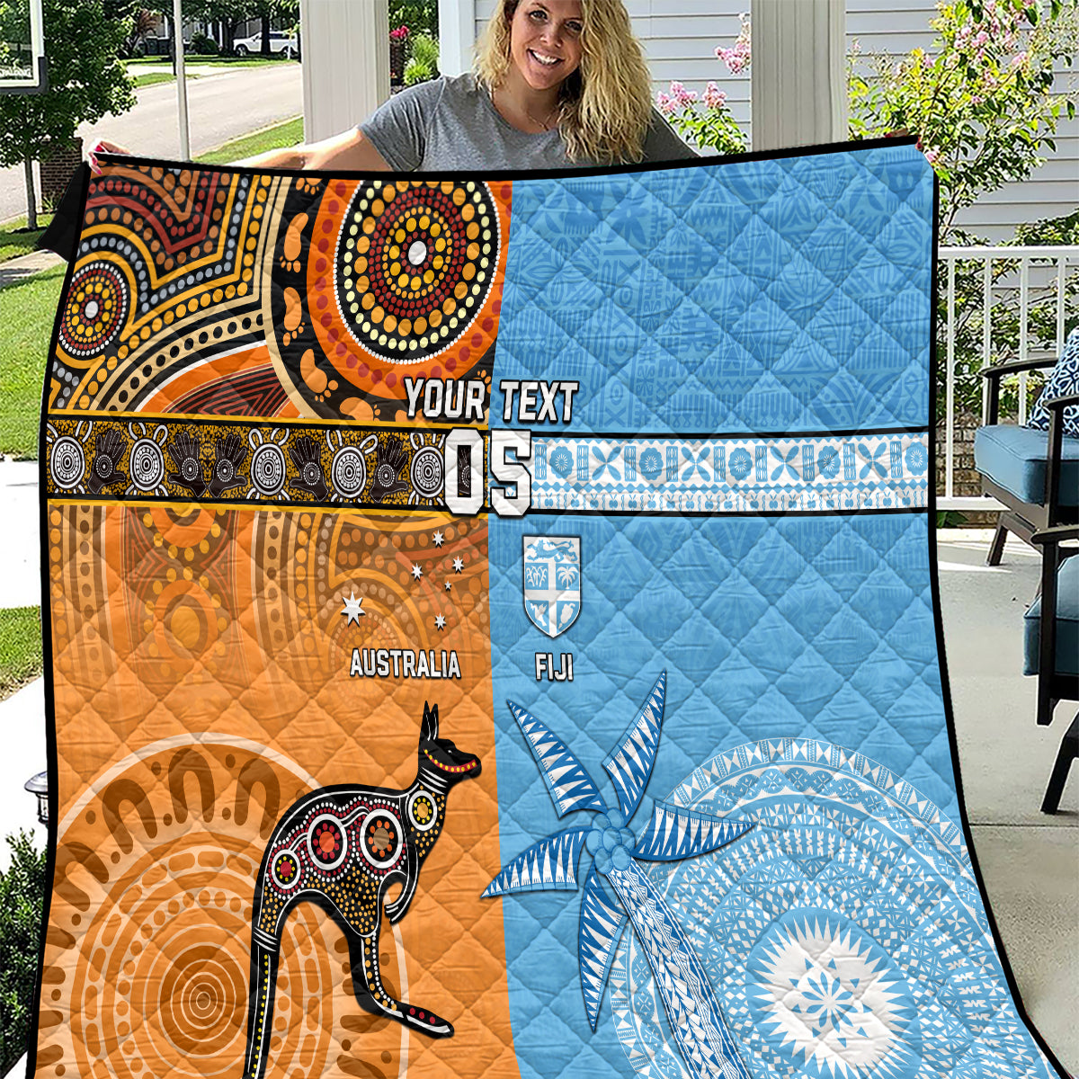 Custom Fiji Tapa And Australia Aboriginal Together Quilt LT05 Blue - Polynesian Pride