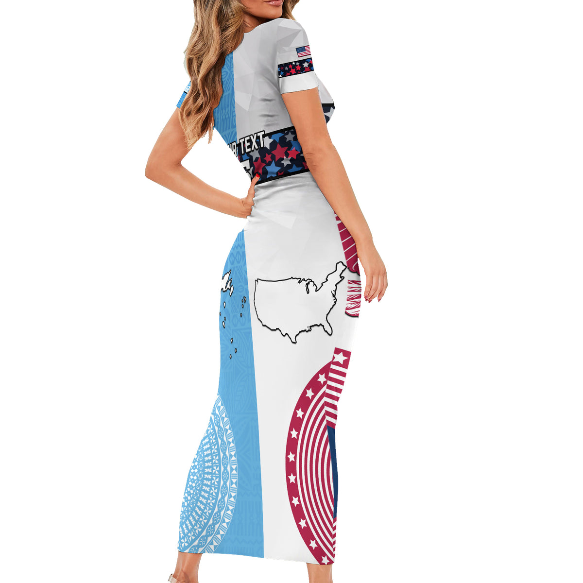 Custom Fiji And USA Palm Tree With Eagle Short Sleeve Bodycon Dress LT05 - Polynesian Pride