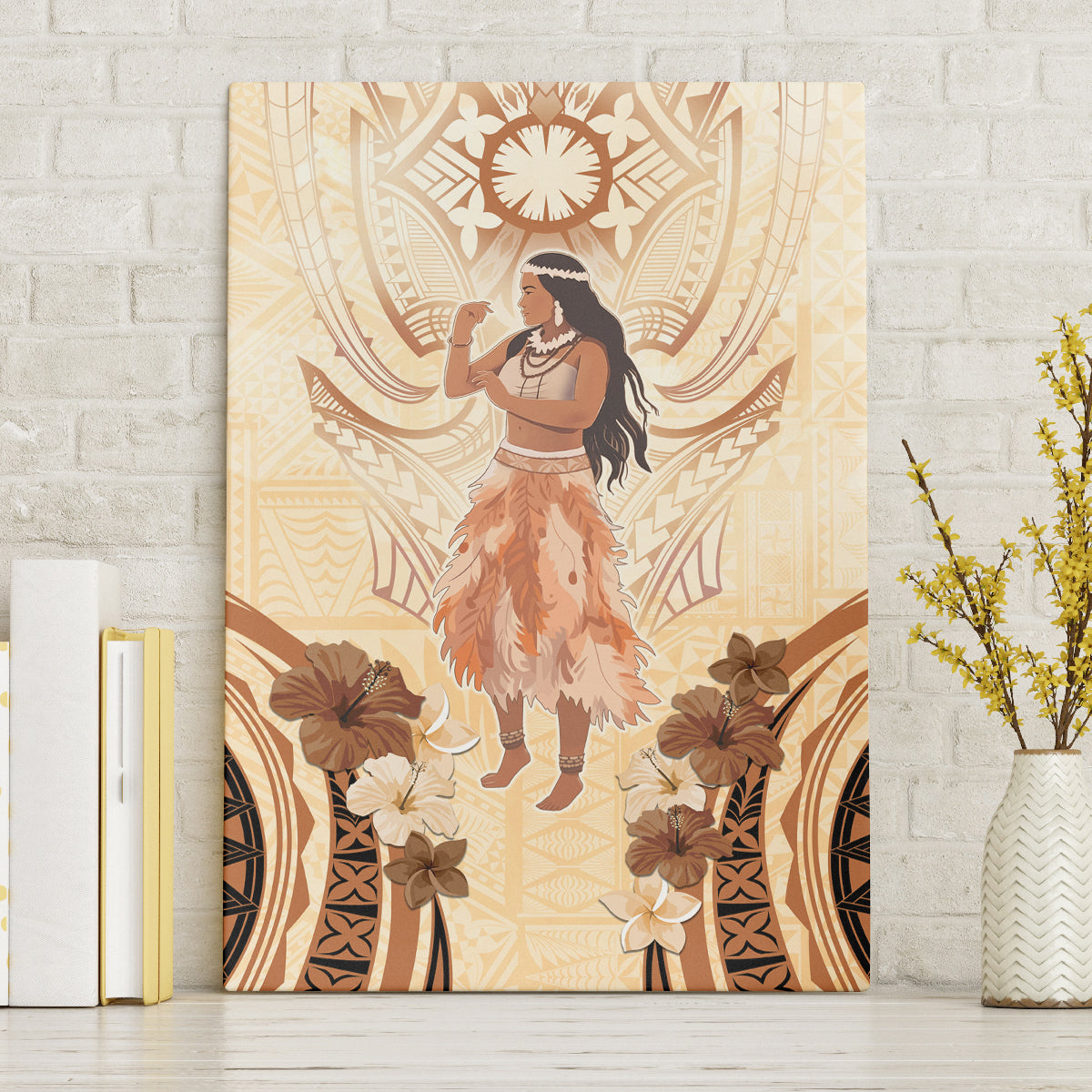 Tonga Women's Day Canvas Wall Art With Polynesian Pattern LT05 Without Frame Beige - Polynesian Pride