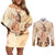 Tonga Women's Day Couples Matching Off Shoulder Short Dress and Long Sleeve Button Shirt With Polynesian Pattern LT05 Beige - Polynesian Pride