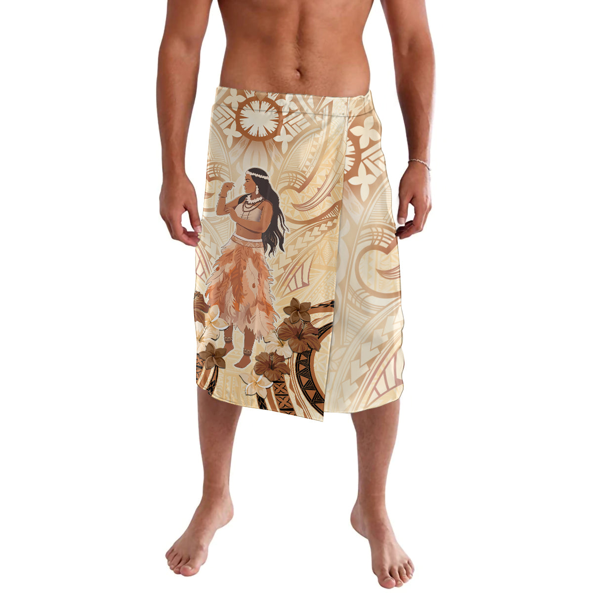 Tonga Women's Day Lavalava With Polynesian Pattern LT05 Beige - Polynesian Pride