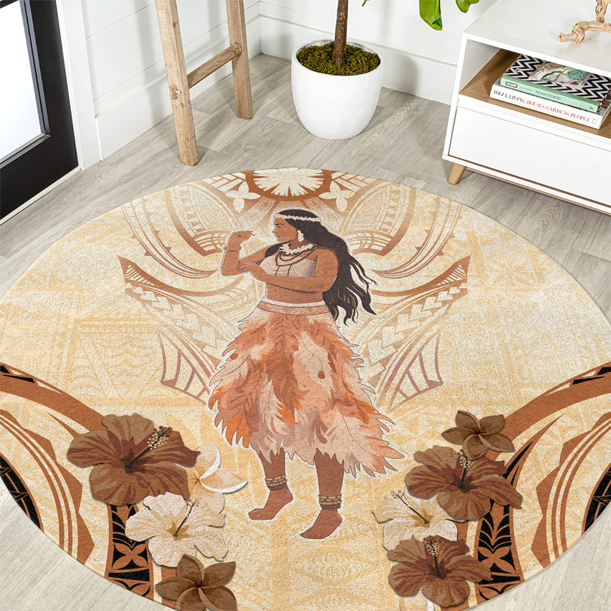 Tonga Women's Day Round Carpet With Polynesian Pattern LT05 Beige - Polynesian Pride