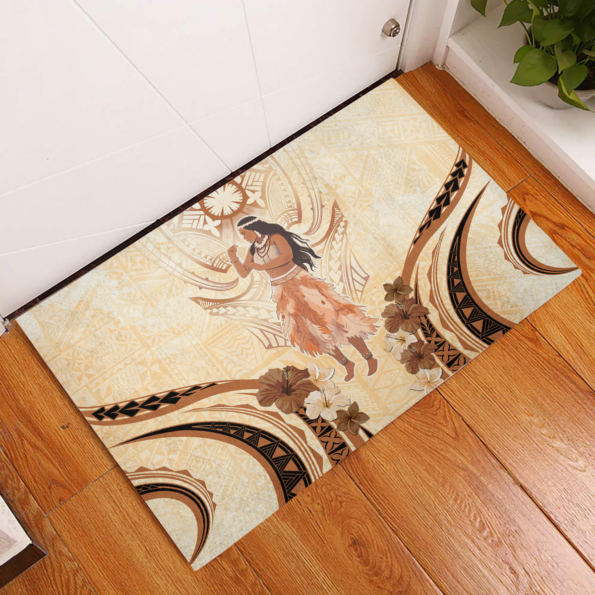 Tonga Women's Day Rubber Doormat With Polynesian Pattern LT05 Beige - Polynesian Pride