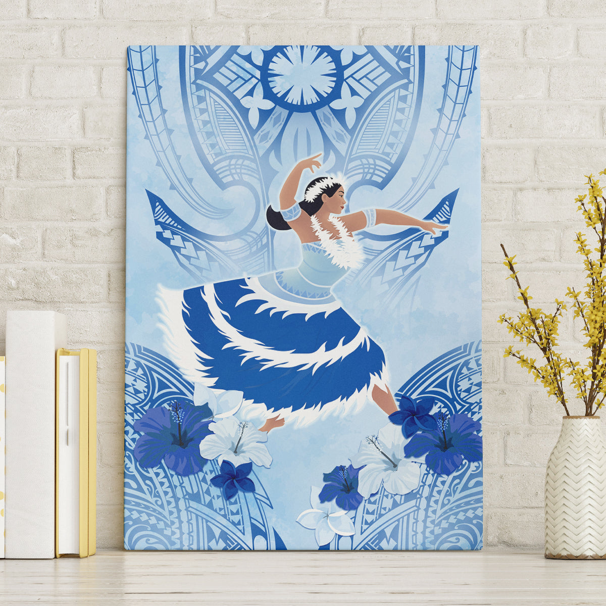 Cook Islands Women's Day Canvas Wall Art With Polynesian Pattern LT05 Without Frame Blue - Polynesian Pride