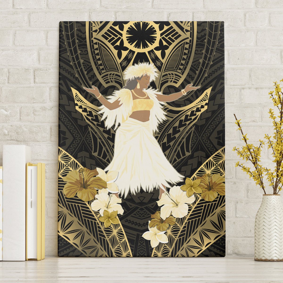 Niue Women's Day Canvas Wall Art With Polynesian Pattern LT05 Without Frame Gold - Polynesian Pride
