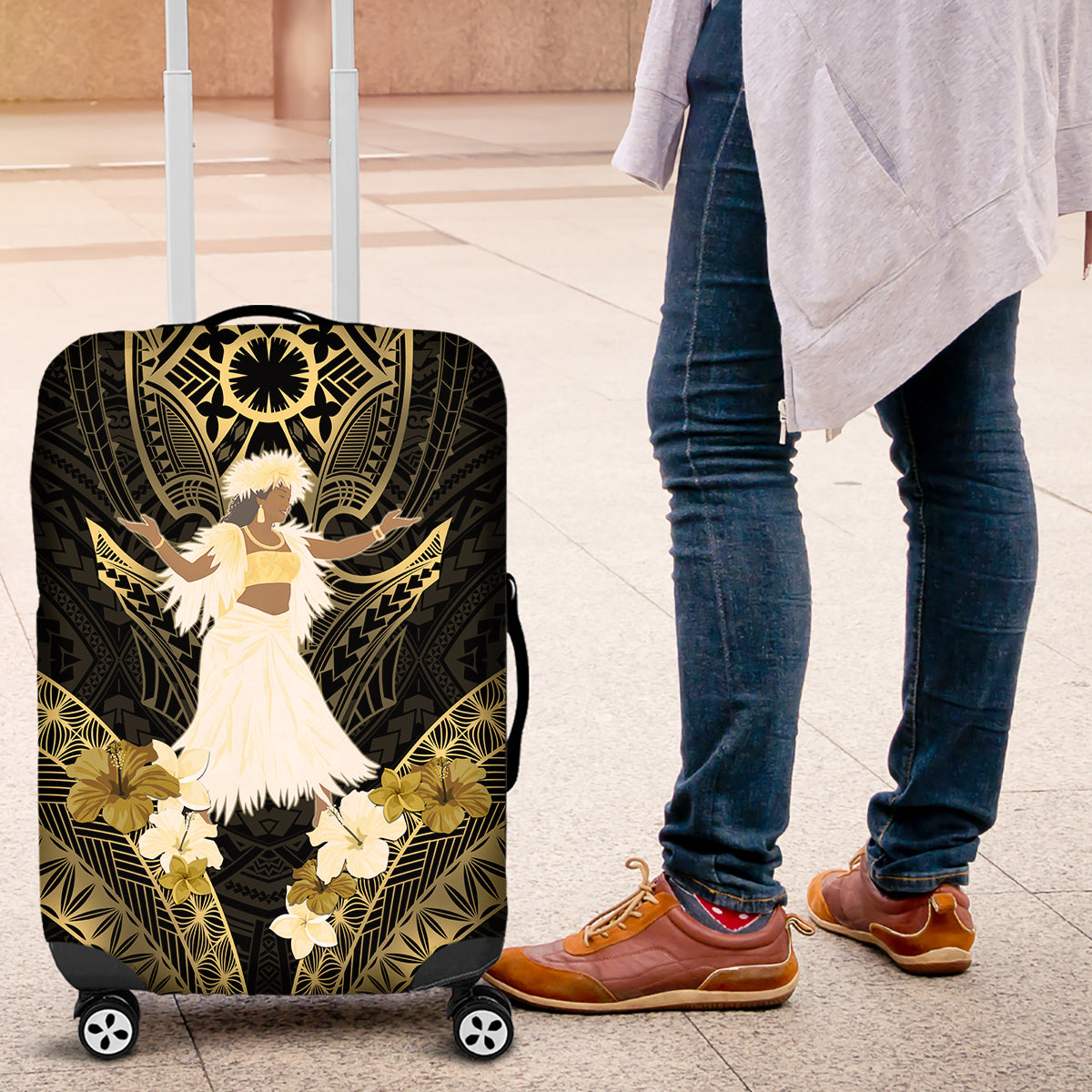 Niue Women's Day Luggage Cover With Polynesian Pattern LT05 Gold - Polynesian Pride