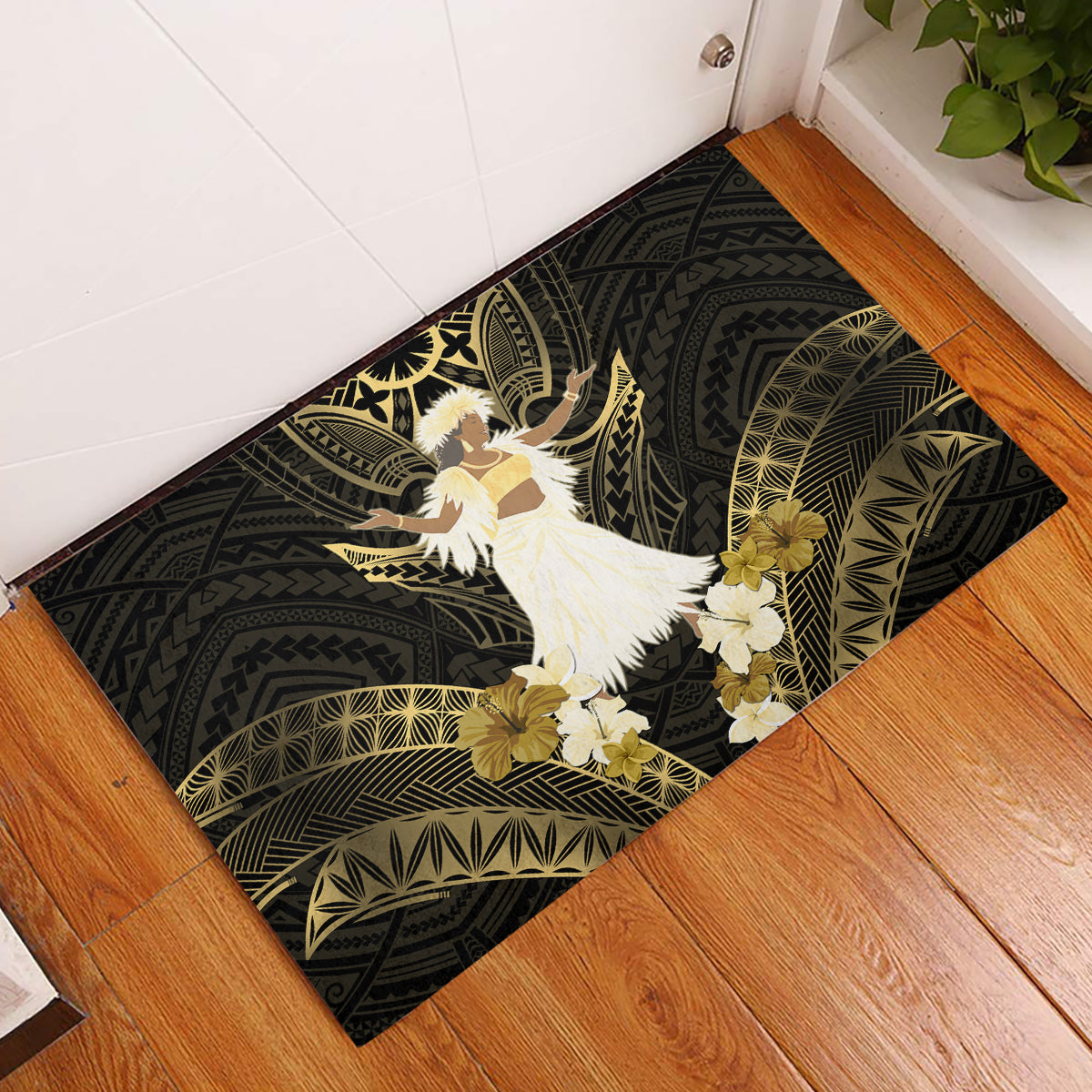 Niue Women's Day Rubber Doormat With Polynesian Pattern LT05 Gold - Polynesian Pride