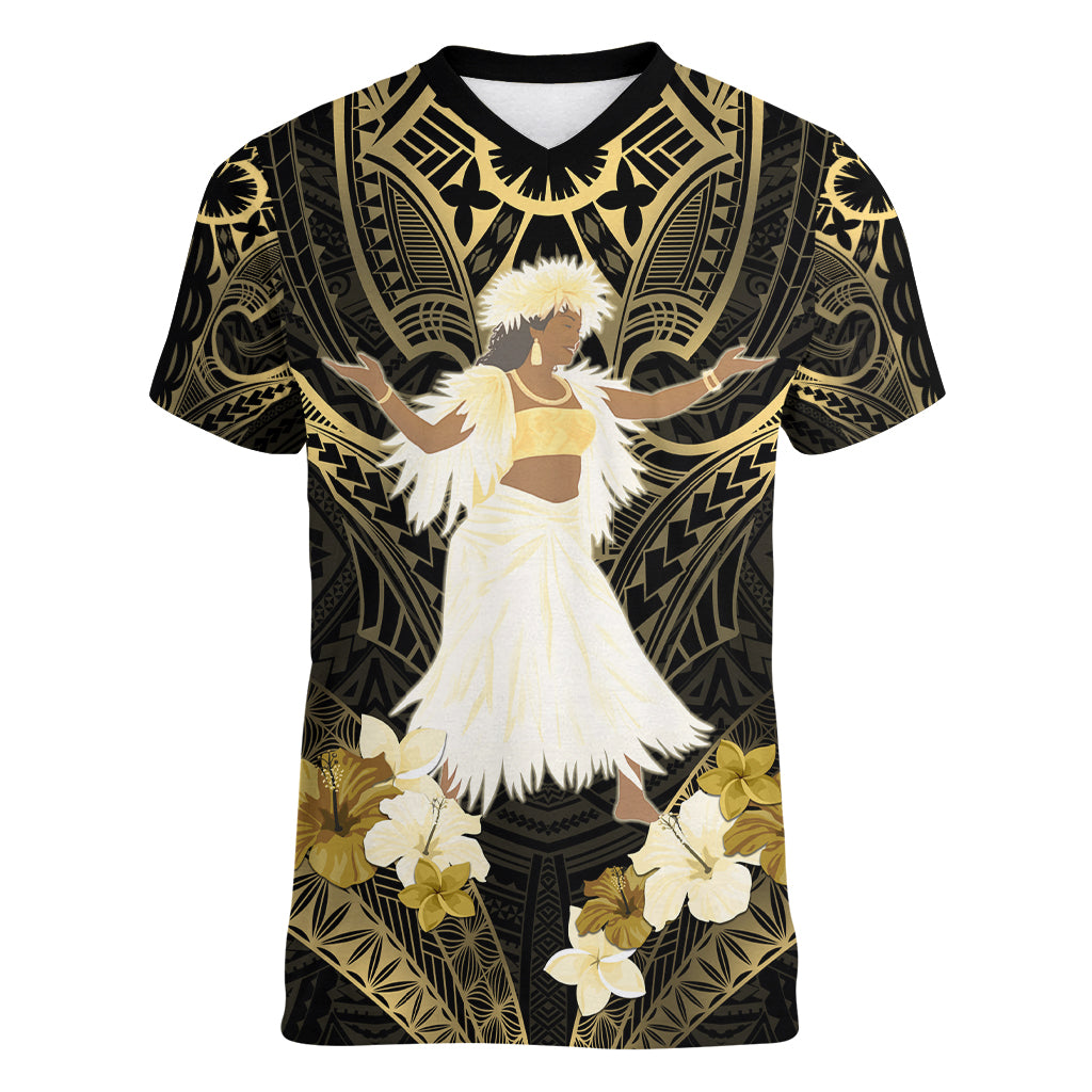 Niue Women's Day Women V Neck T Shirt With Polynesian Pattern LT05 Female Gold - Polynesian Pride