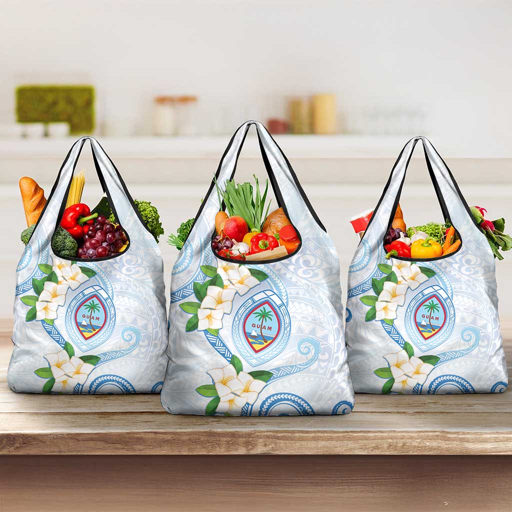 Guam Chamorro Grocery Bag Guasali Flowers Curves Style LT05 3-pack One Size Blue - Polynesian Pride