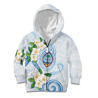 Guam Chamorro Kid Hoodie Guasali Flowers Curves Style LT05 Zip Hoodie Blue - Polynesian Pride