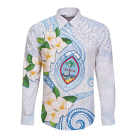 Guam Chamorro Long Sleeve Button Shirt Guasali Flowers Curves Style LT05 Unisex Blue - Polynesian Pride