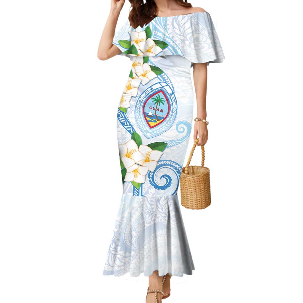 Guam Chamorro Mermaid Dress Guasali Flowers Curves Style LT05 Women Blue - Polynesian Pride
