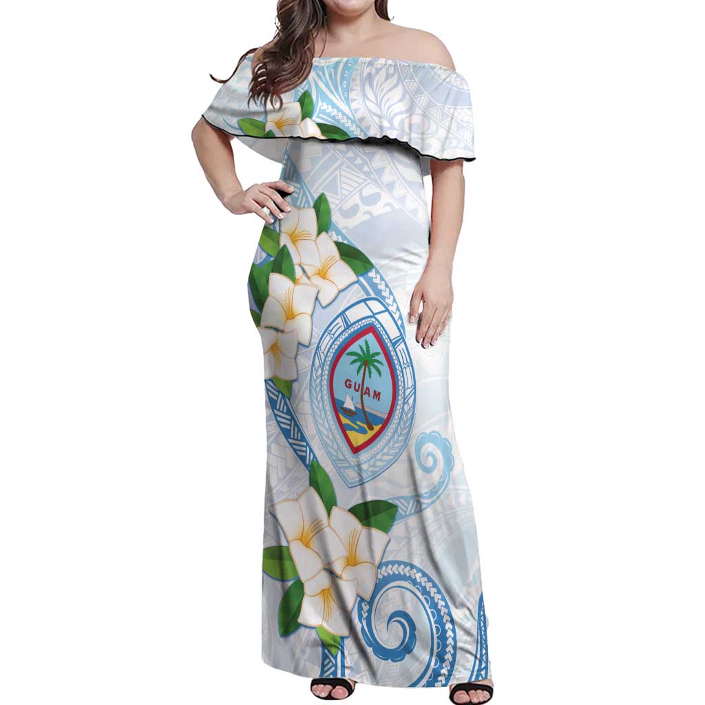 Guam Chamorro Off Shoulder Maxi Dress Guasali Flowers Curves Style LT05 Women Blue - Polynesian Pride