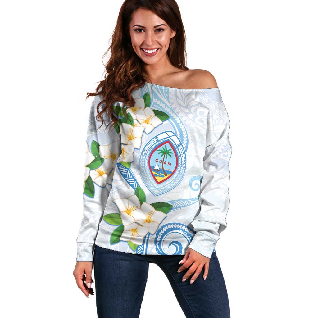 Guam Chamorro Off Shoulder Sweater Guasali Flowers Curves Style LT05 Women Blue - Polynesian Pride