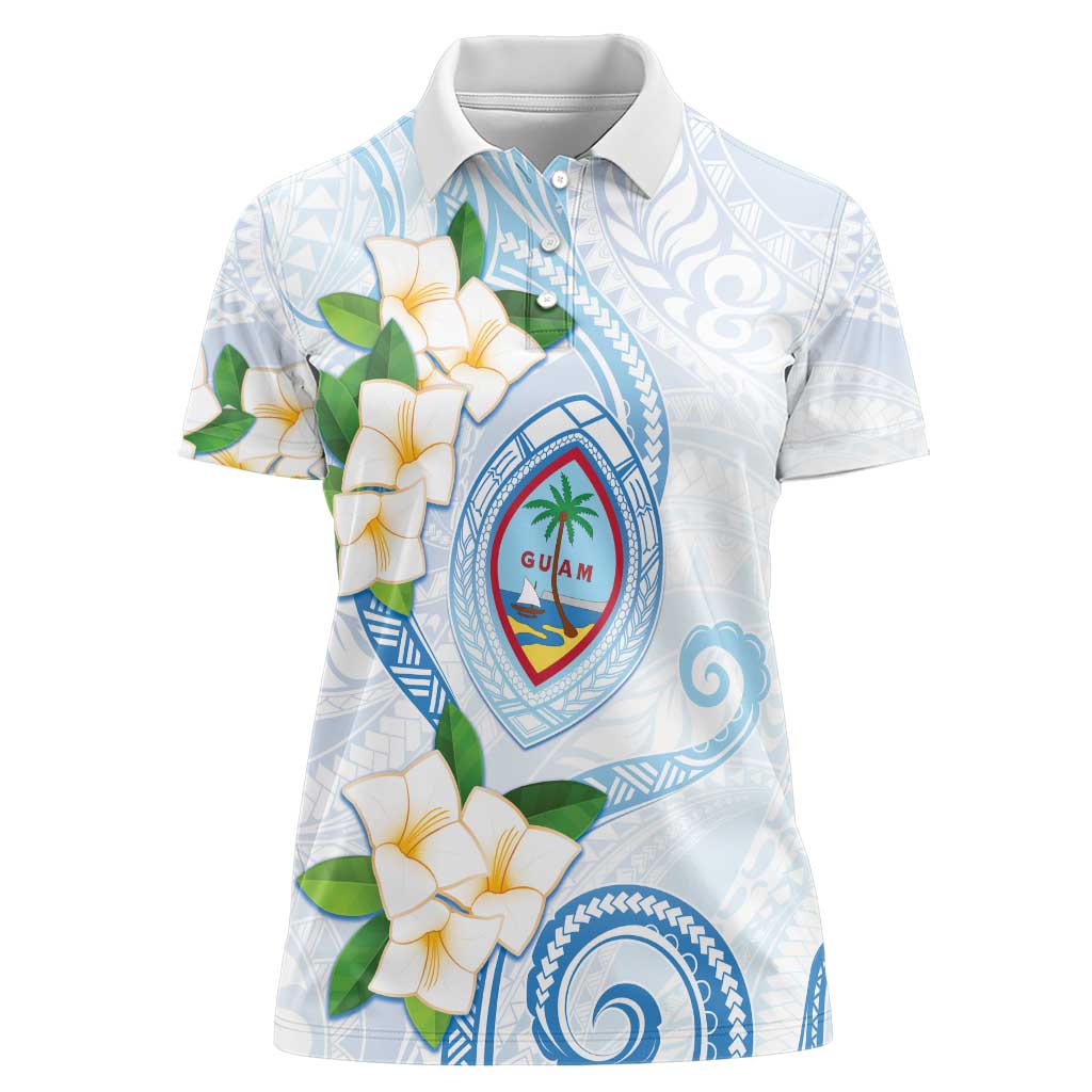Guam Chamorro Women Polo Shirt Guasali Flowers Curves Style LT05 Female Blue - Polynesian Pride