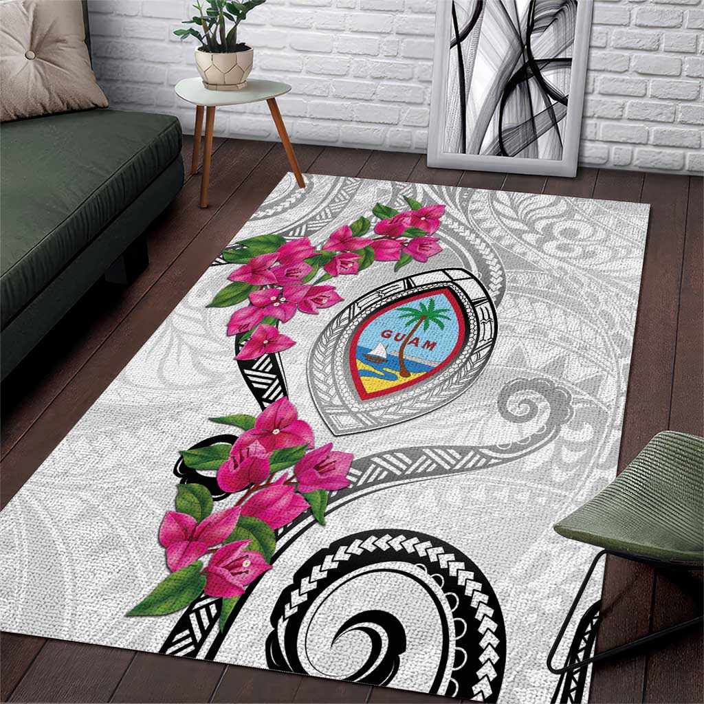Guam Chamorro Area Rug Curves Polynesian Tattoo Mix Bougainvillea LT05 White - Polynesian Pride