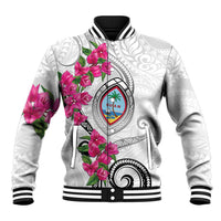 Guam Chamorro Baseball Jacket Curves Polynesian Tattoo Mix Bougainvillea LT05 Unisex White - Polynesian Pride